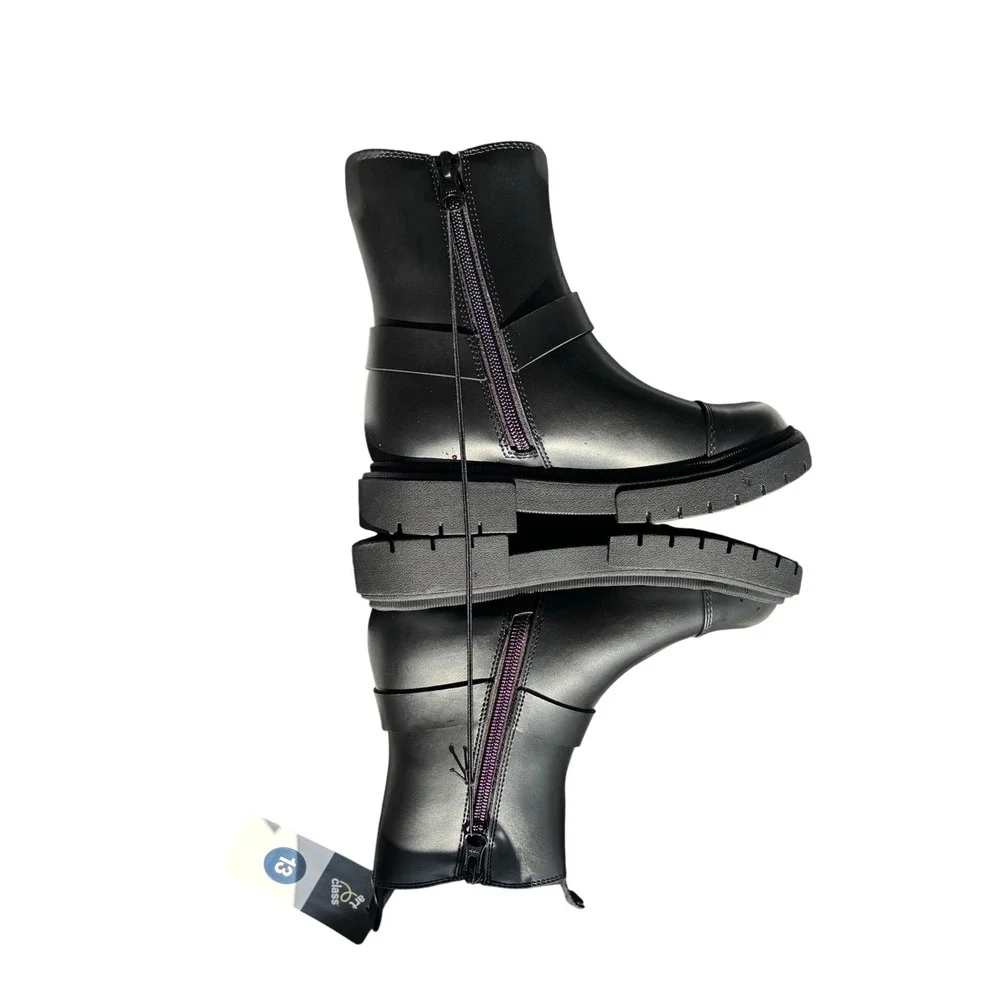 Art Class Kids Black Harness Ankle Boots Chunky Lug Sole Side Zip Size 13 NEW‎